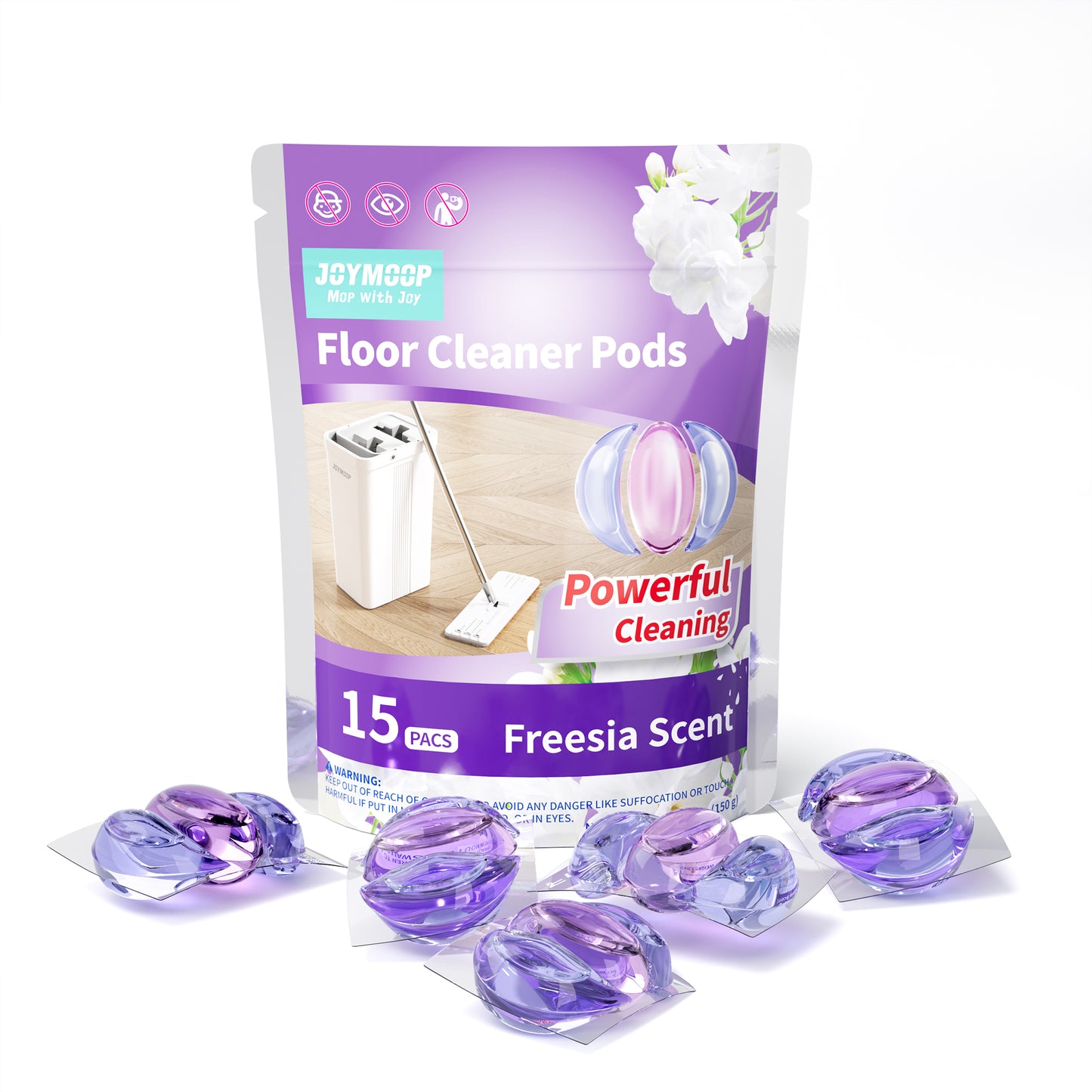 JOYMOOP Floor Cleaner Pods, Floor Cleaning Solution with Mop Bucket, Freesia Scent Pack of 15 Pcs