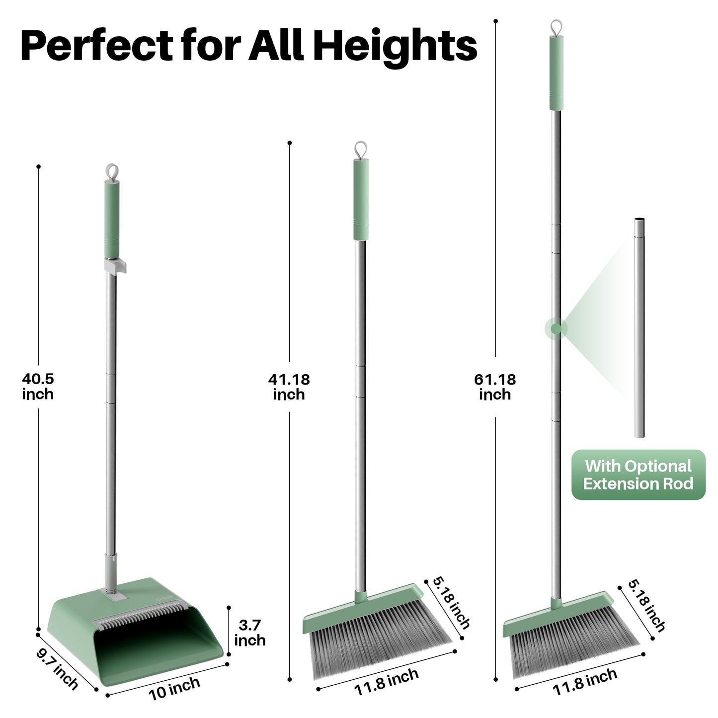 JOYMOOP Dark Teal Green Broom and Dustpan Set, Upright Stand Up Broom with Built-in Comb Teeth, Angle Broom for Home Kitchen Office Lobby, Pet Hair and Hardwood Floor Sweeping