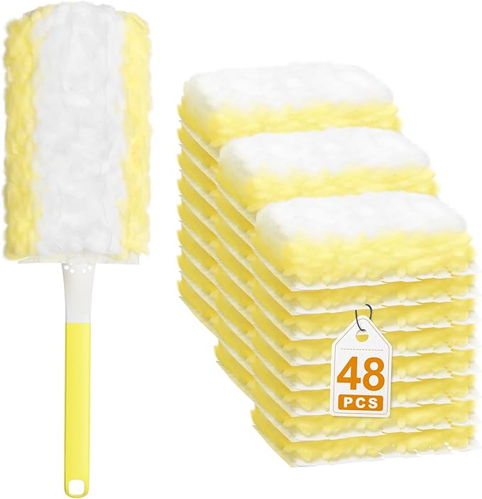 JOYMOOP Disposable Dusters for Cleaning, 1 Yellow White Handle with 48 Ct Yellow Heavy Duty Refills, Static Cling Dusting Tool for Multi-Surface and Home Cleaning