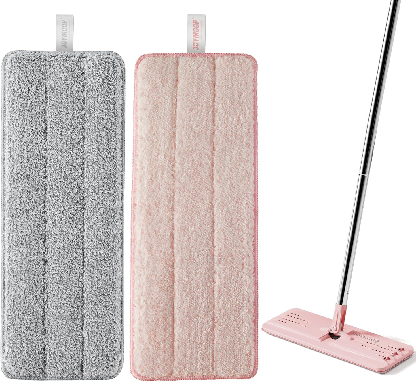 JOYMOOP Microfiber Mop Pads, Mop Head Replacement for JOYMOOP 13-inch Flat Mop and Mop Bucket Set, Pack of 2 Refills - Stripe and Pink