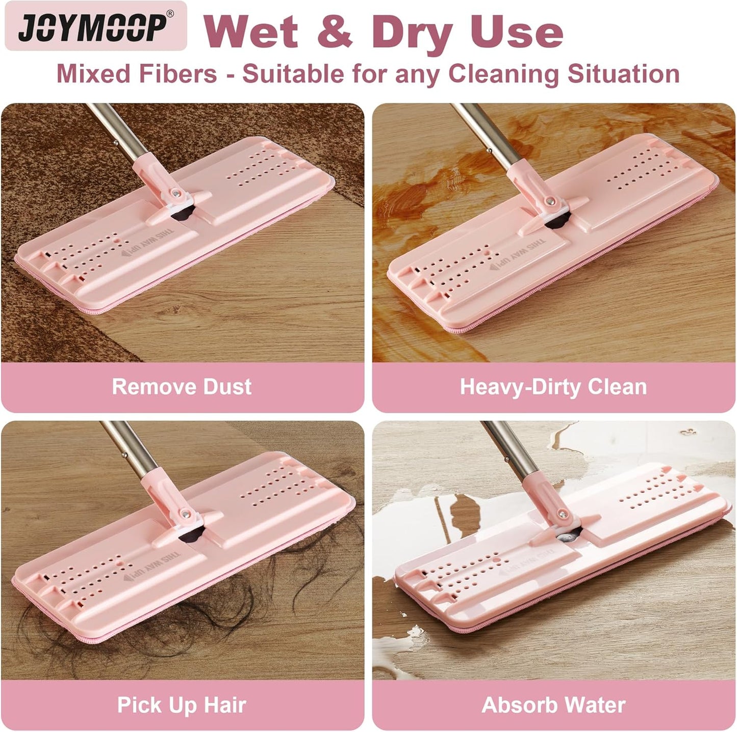 JOYMOOP Microfiber Mop Pads, Mop Head Replacement for JOYMOOP 13-inch Flat Mop and Mop Bucket Set, Pack of 2 Refills - Stripe and Pink