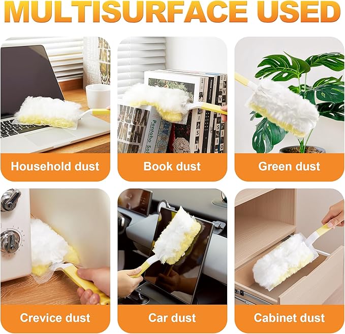 JOYMOOP Disposable Dusters for Cleaning, 1 Yellow White Handle with 48 Ct Yellow Heavy Duty Refills, Static Cling Dusting Tool for Multi-Surface and Home Cleaning