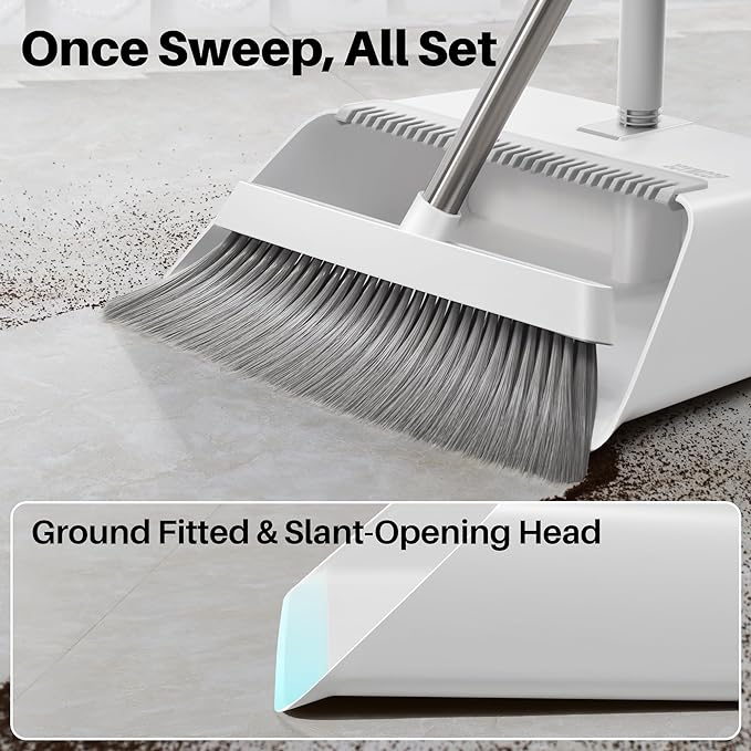 Broom and Dustpan Set, Upright Standing Brooms for Sweeping Indoor