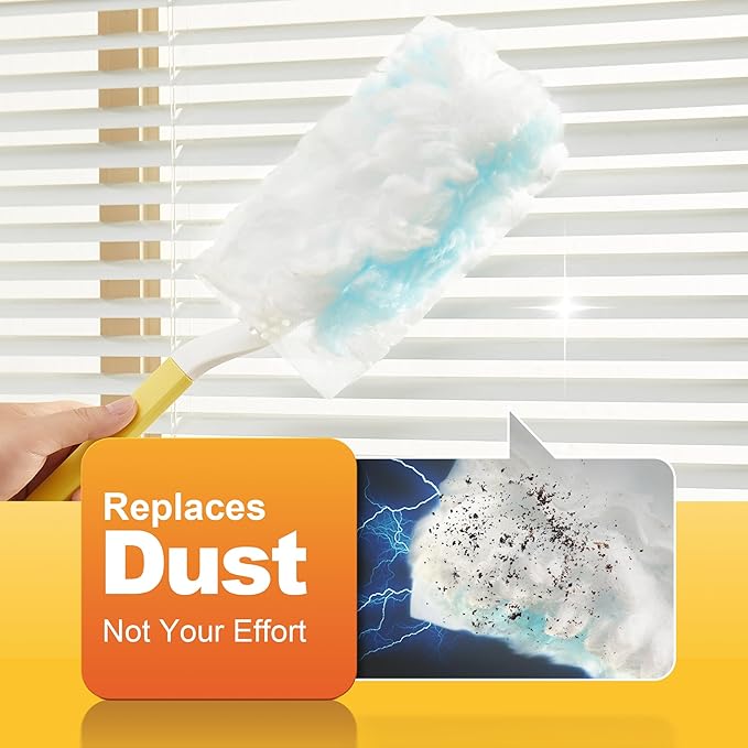 JOYMOOP Disposable Electrostatic Duster for Cleaning,With 2 Handles & 24 Ct Blue Heavy Duty Refills for Swiffer Feather Duster,Household Cleaning Tool for Electronics,Dusting Furniture,Blinds,Pet Hair