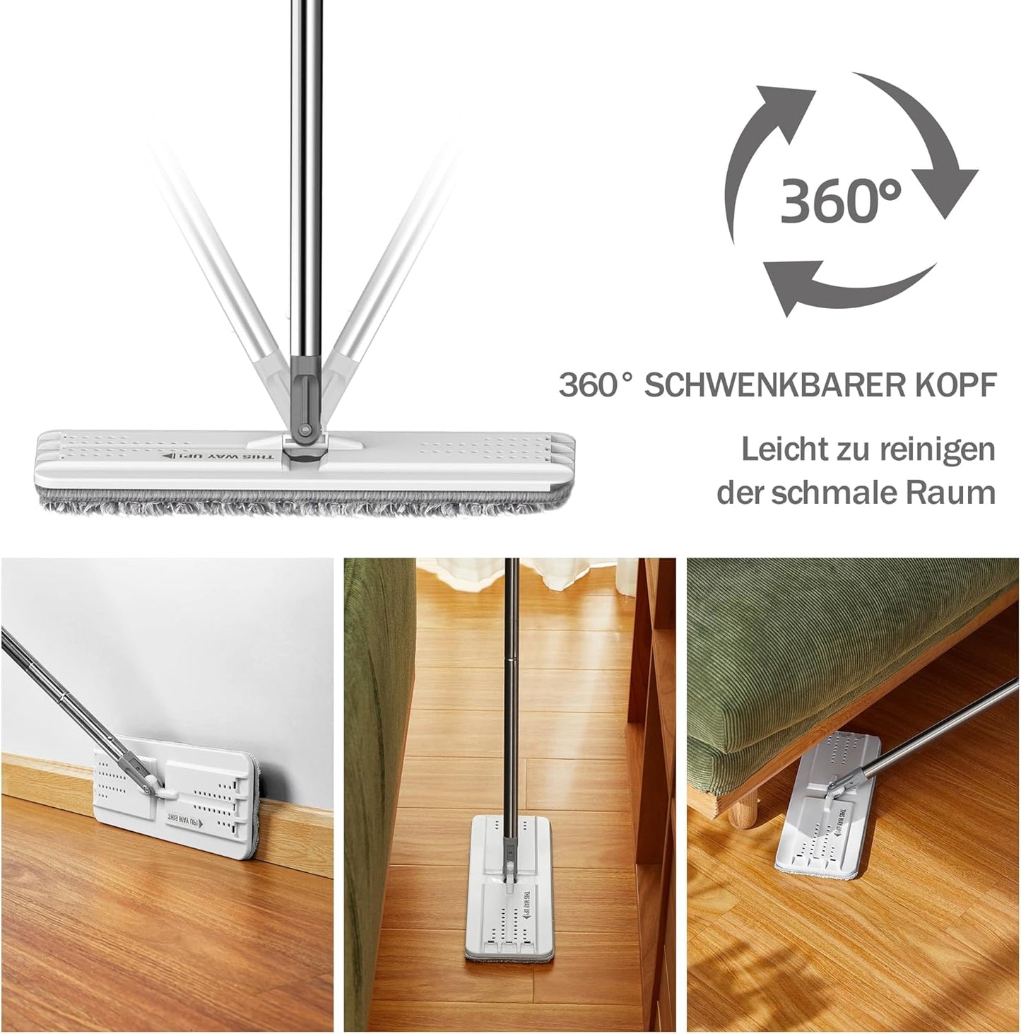 JOYMOOP Flat Mops, Microfiber Mop for Floor Cleaning and Wall Cleaner, 50" Mop Handle with Flexible 13" Flat Head with a Microfiber Mop Pad - White