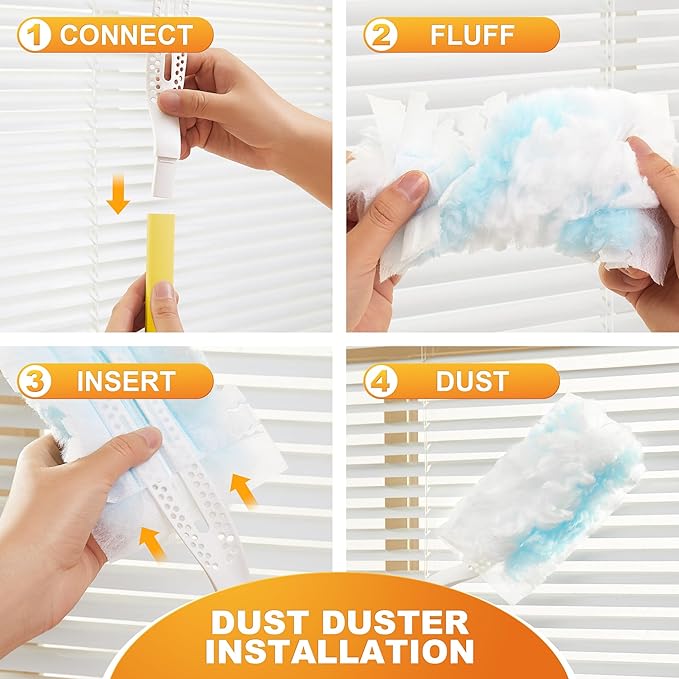JOYMOOP Disposable Electrostatic Duster for Cleaning,With 2 Handles & 24 Ct Blue Heavy Duty Refills for Swiffer Feather Duster,Household Cleaning Tool for Electronics,Dusting Furniture,Blinds,Pet Hair