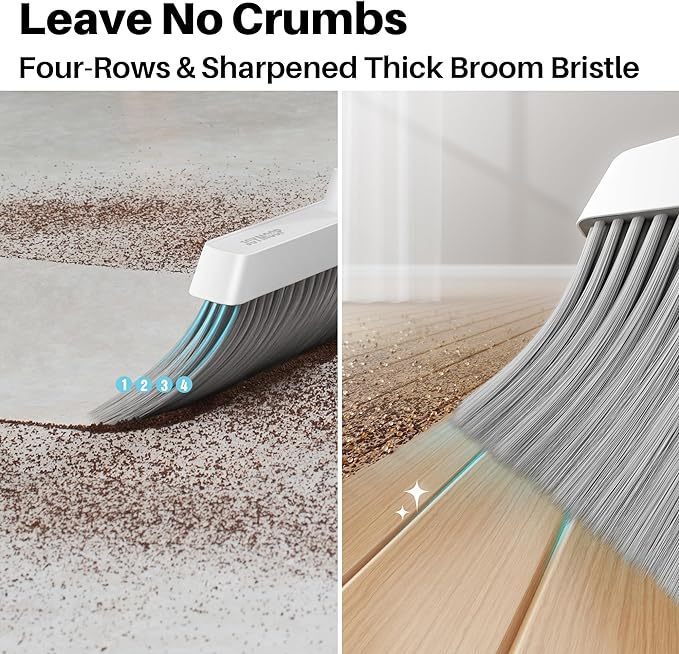 Broom and Dustpan Set, Upright Standing Brooms for Sweeping Indoor