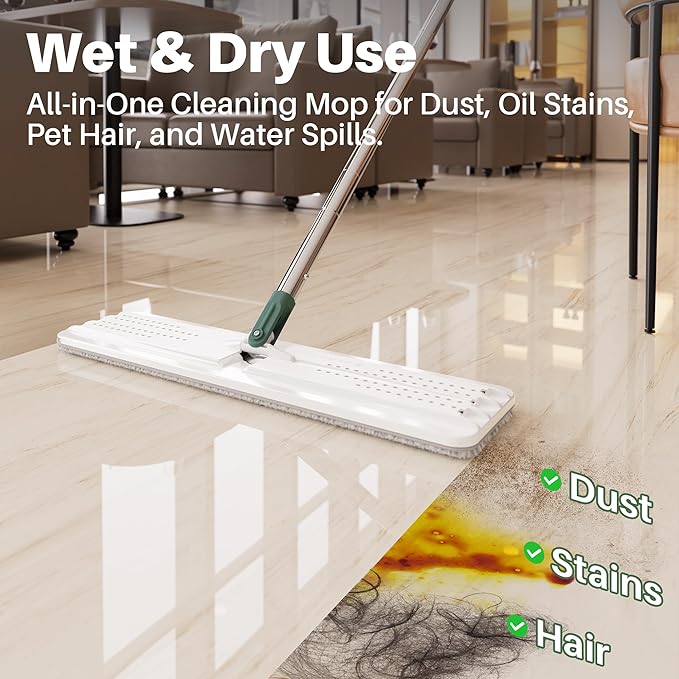 JOYMOOP Heavy Duty Commercial Mops for Floor Cleaning, Wet Dry Mop and Bucket Set with Large Capacity Forest Green Mop Bucket, Includes 5 Reusable 17-Inch Microfiber Mop Pads