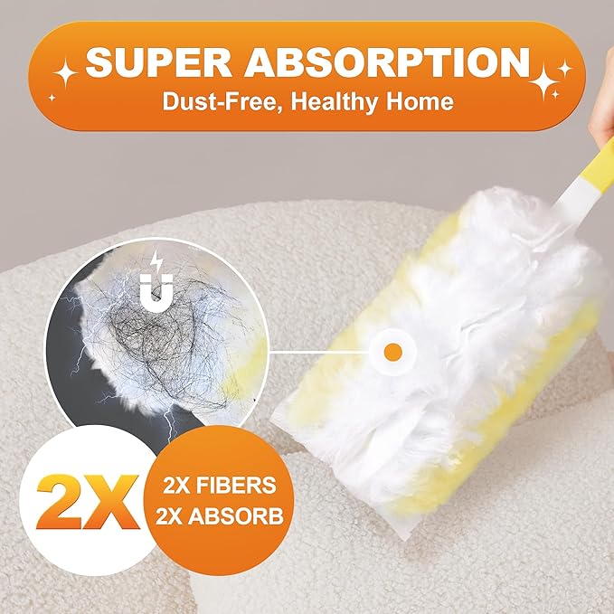 JOYMOOP Disposable Dusters for Cleaning, 1 Yellow White Handle with 48 Ct Yellow Heavy Duty Refills, Static Cling Dusting Tool for Multi-Surface and Home Cleaning