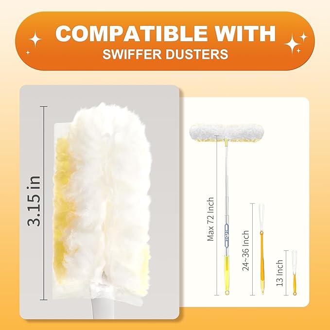 JOYMOOP Disposable Dusters for Cleaning, 1 Yellow White Handle with 48 Ct Yellow Heavy Duty Refills, Static Cling Dusting Tool for Multi-Surface and Home Cleaning