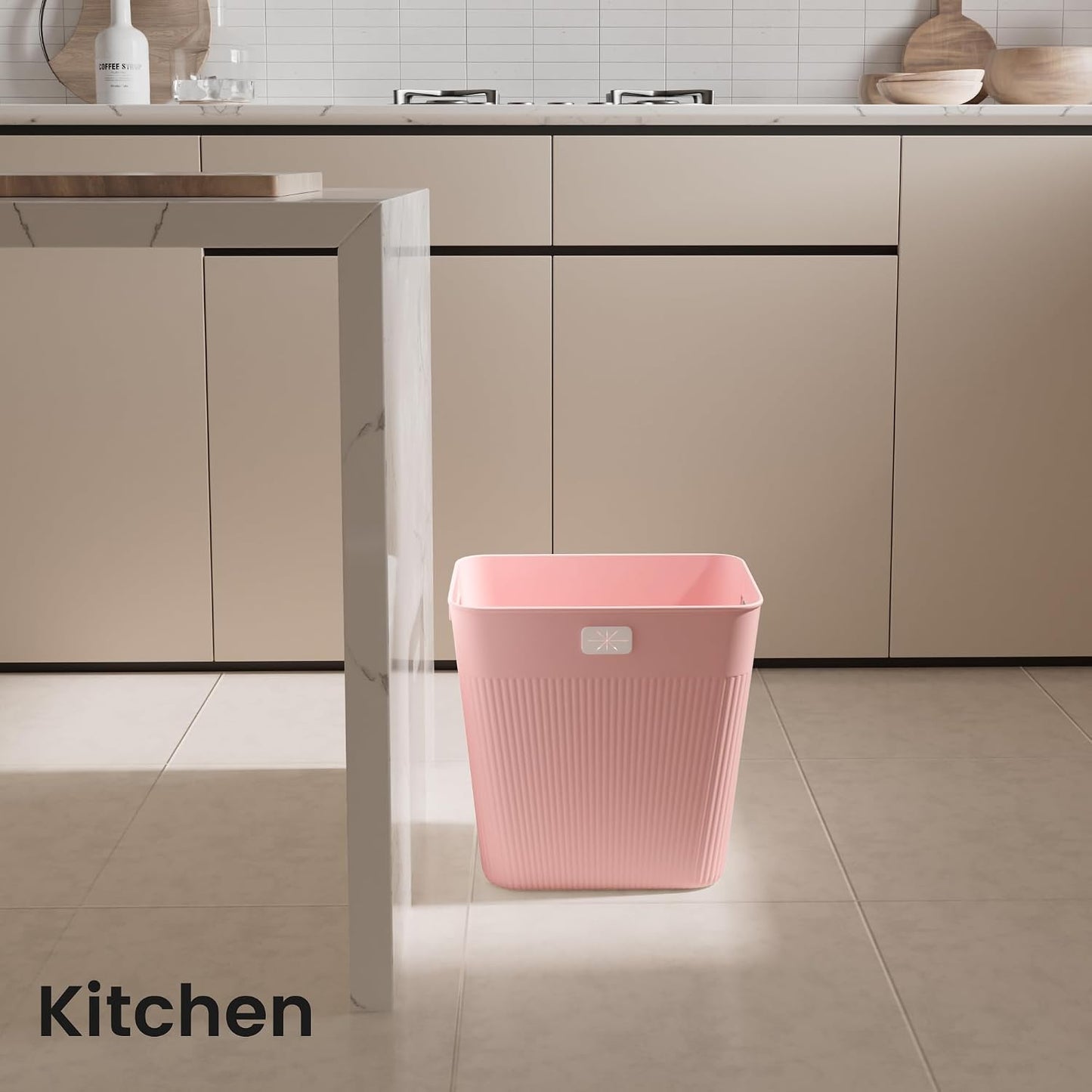 JOYMOOP Slim Trash Can 3-Pack, 2.2 Gallon Plastic Wastebasket for Bathroom, Bedroom, Office, Kitchen with 4 Rolls Bags, Pink