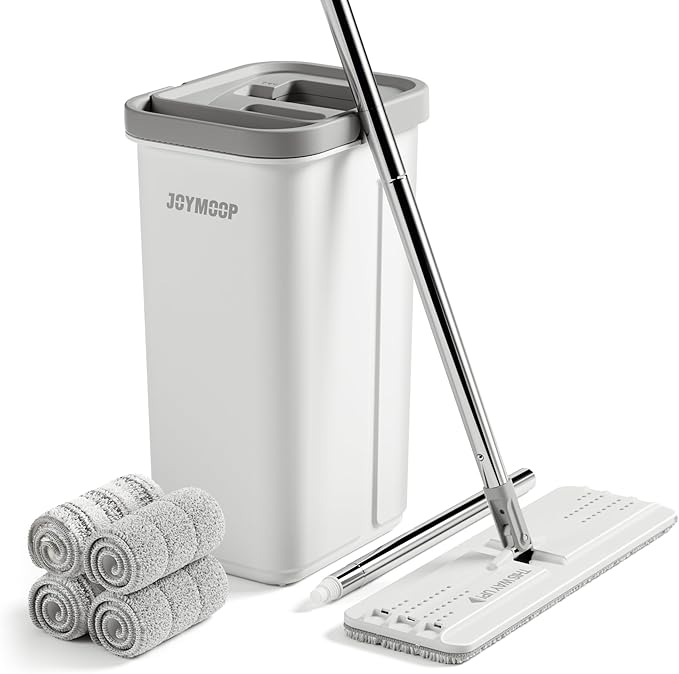 Mop and bucket with Wringer Set, Flat ,for floor cleaning with 3 Microfiber Pads