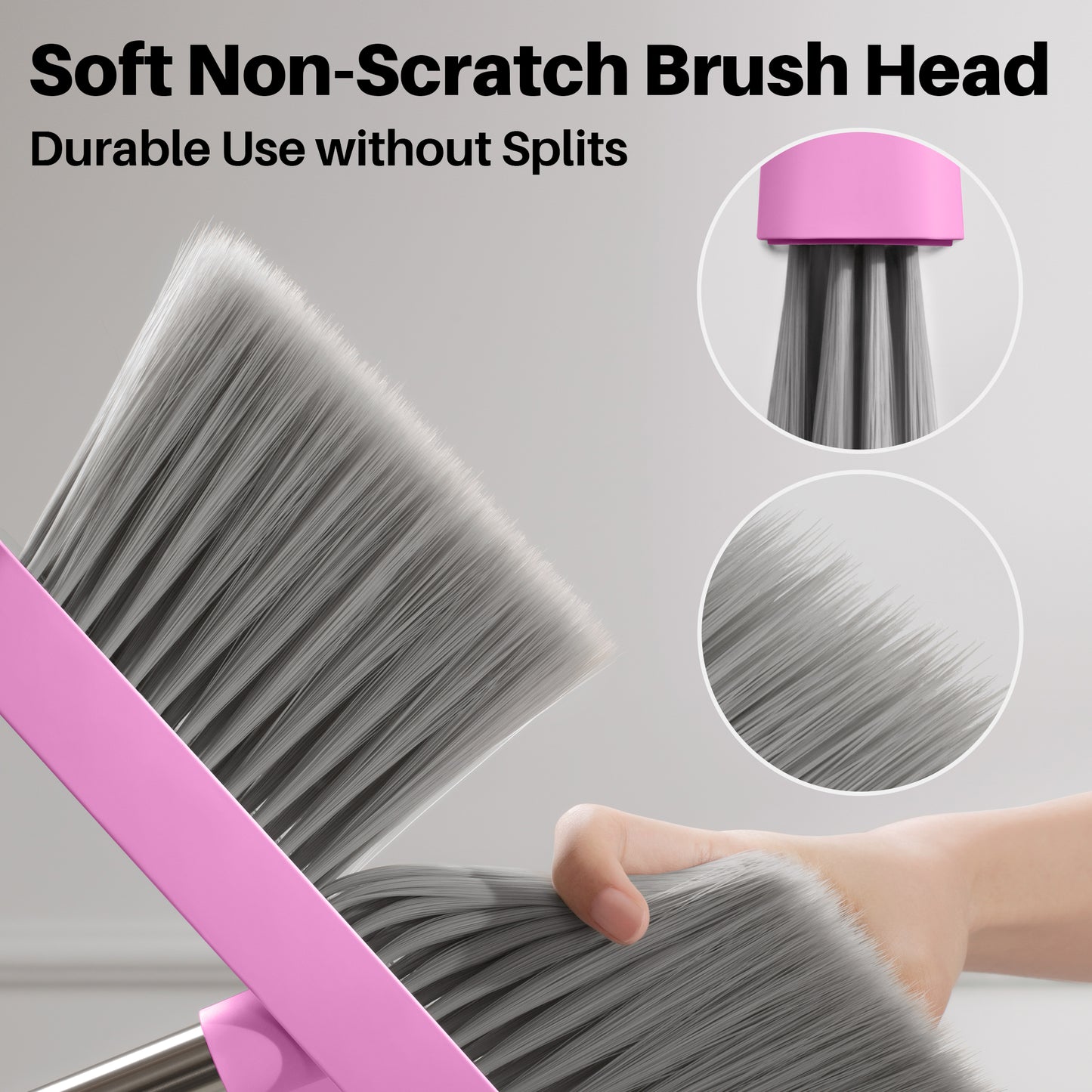 JOYMOOP Pink Broom with Dustpan Combo Set, Upright Stand Up Broom with Built-in Comb Teeth, Angle Broom for Home Kitchen Office Lobby, Pet Hair and Hardwood Floor Sweeping