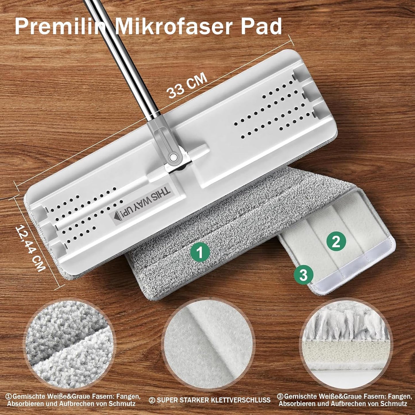 JOYMOOP Flat Mops, Microfiber Mop for Floor Cleaning and Wall Cleaner, 50" Mop Handle with Flexible 13" Flat Head with a Microfiber Mop Pad - White