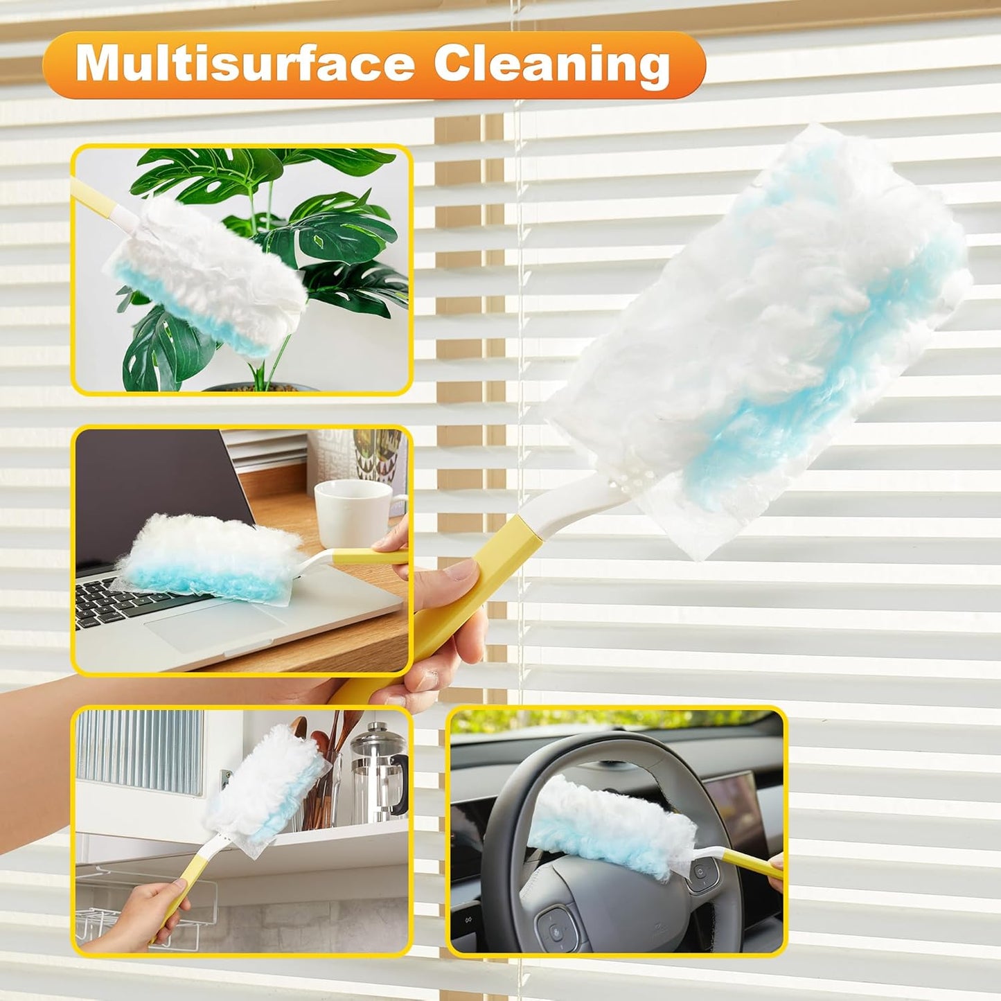 JOYMOOP Disposable Electrostatic Duster for Cleaning,With 2 Handles & 24 Ct Blue Heavy Duty Refills for Swiffer Feather Duster,Household Cleaning Tool for Electronics,Dusting Furniture,Blinds,Pet Hair
