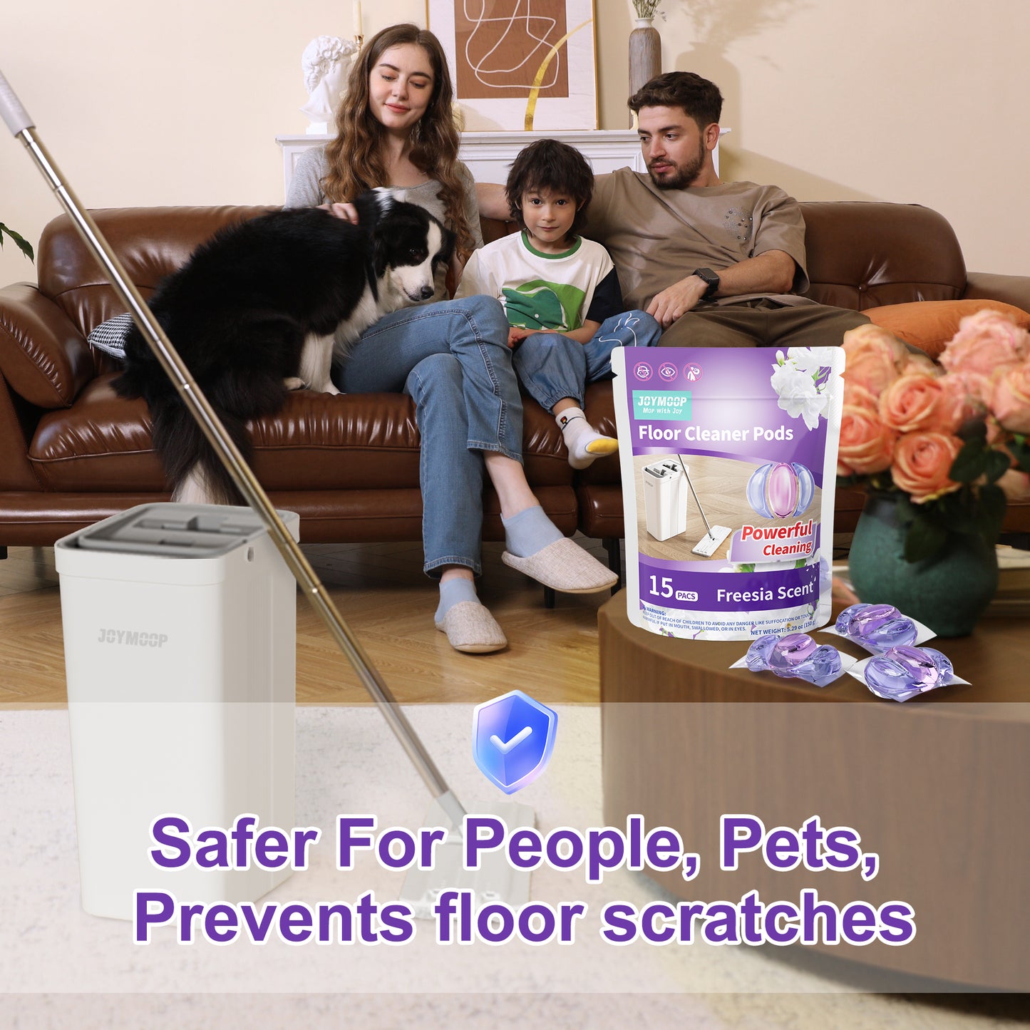 JOYMOOP Floor Cleaner Pods, Floor Cleaning Solution with Mop Bucket, Freesia Scent Pack of 15 Pcs