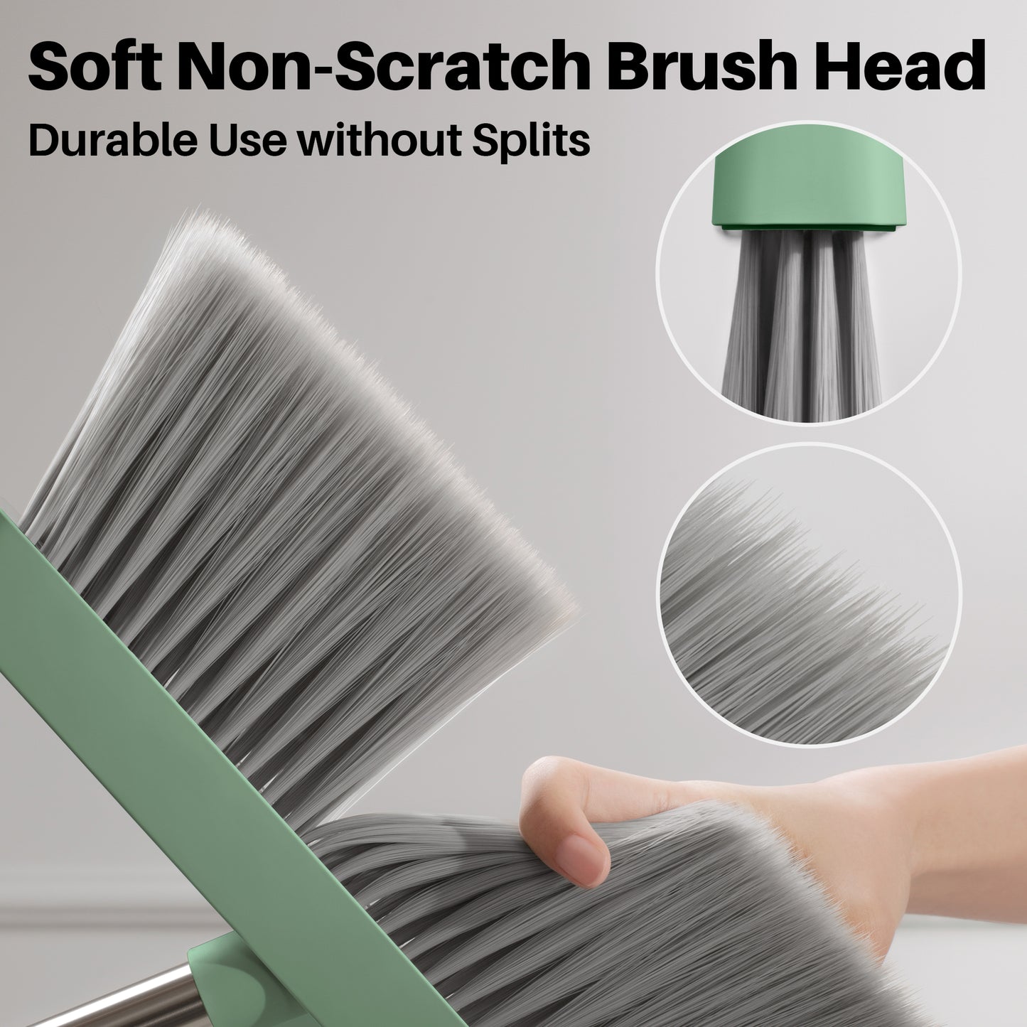 JOYMOOP Dark Teal Green Broom and Dustpan Set, Upright Stand Up Broom with Built-in Comb Teeth, Angle Broom for Home Kitchen Office Lobby, Pet Hair and Hardwood Floor Sweeping