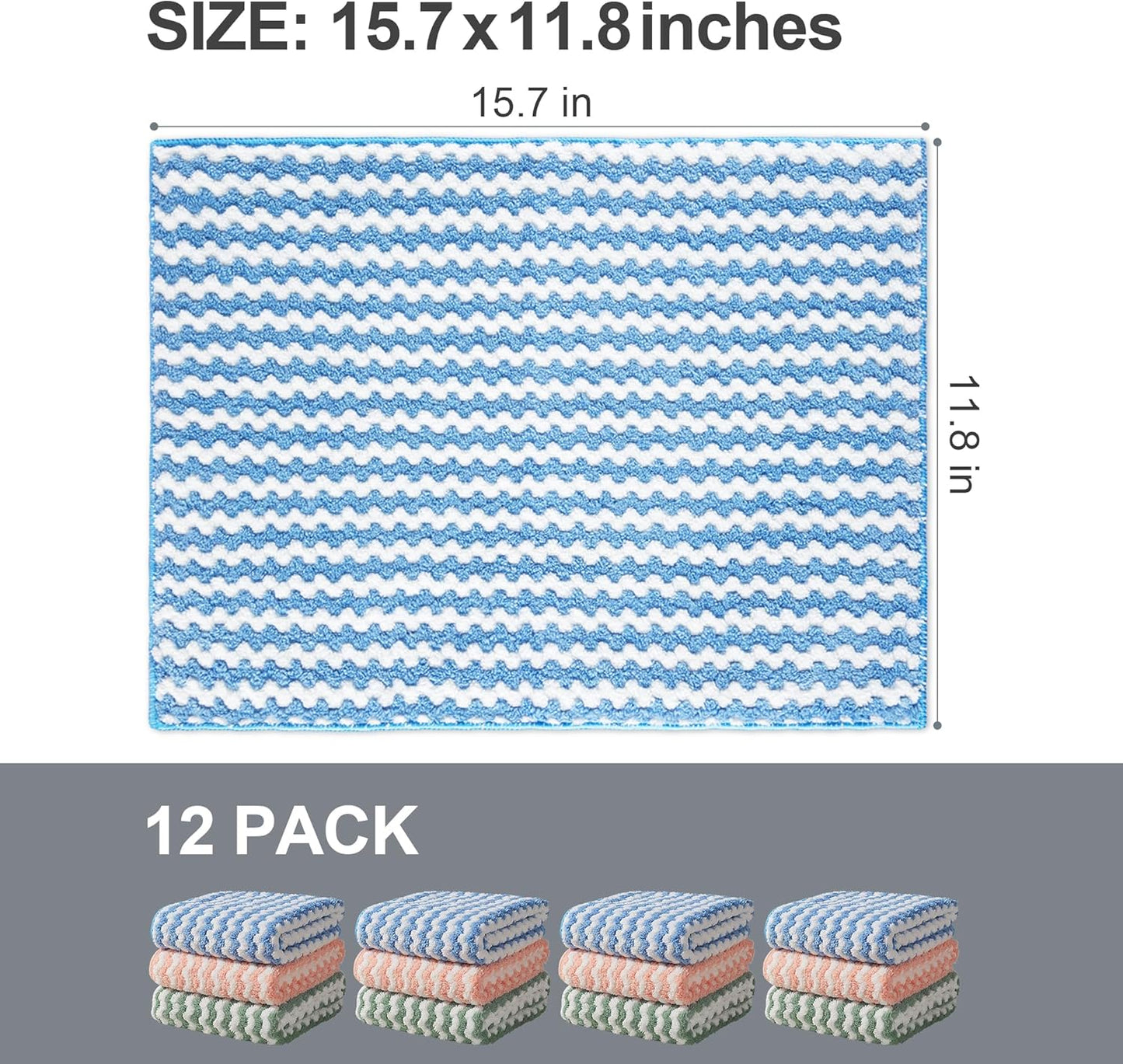 JOYMOOP 12 Pack Microfiber Cleaning Cloth, Larger Kitchen Towels, Dish Rags for Dish Drying Washing, Absorbent Streak Free Lint Free Rags for Cleaning - 11.81" x 15.75"
