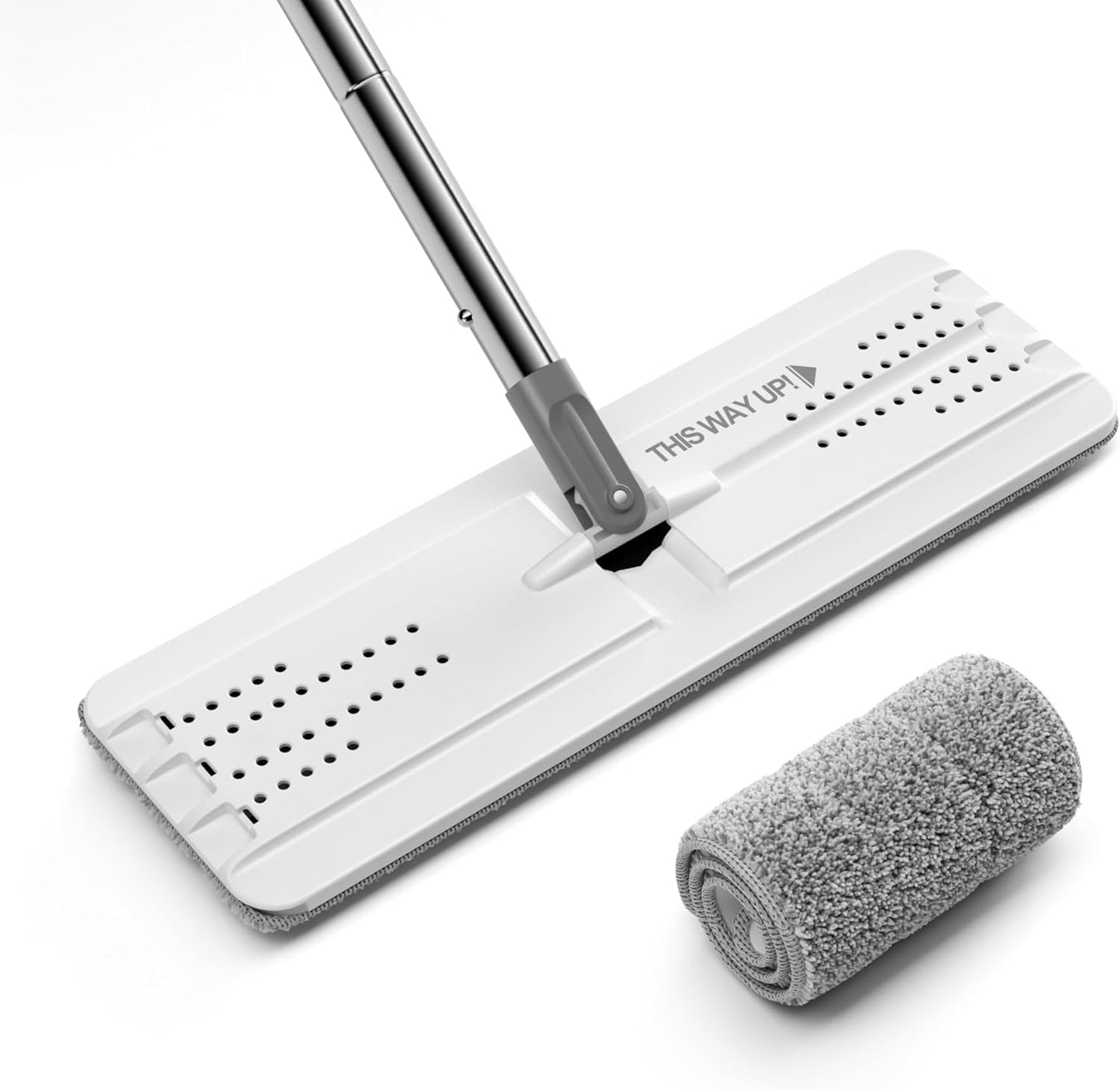 JOYMOOP Flat Mops, Microfiber Mop for Floor Cleaning and Wall Cleaner, 50" Mop Handle with Flexible 13" Flat Head with a Microfiber Mop Pad - White