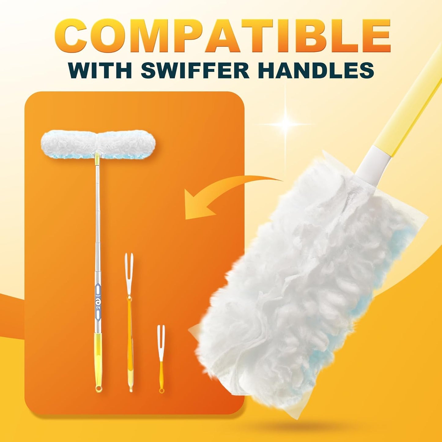 JOYMOOP Disposable Electrostatic Duster for Cleaning,With 2 Handles & 24 Ct Blue Heavy Duty Refills for Swiffer Feather Duster,Household Cleaning Tool for Electronics,Dusting Furniture,Blinds,Pet Hair