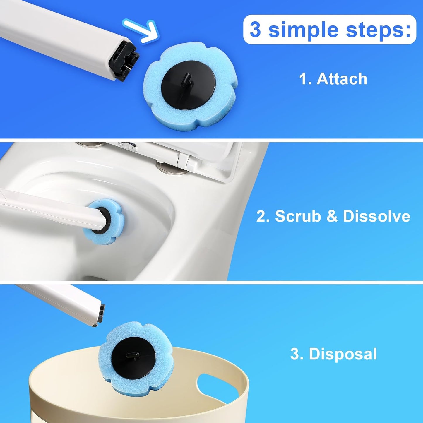 JOYMOOP Toilet Brush Replacement Pads – 36 Count Super Absorbent Cleaning Refills, Safe for Porcelain, Chrome & Enamel (Toilet, Sink, Bathtub, Urinal)