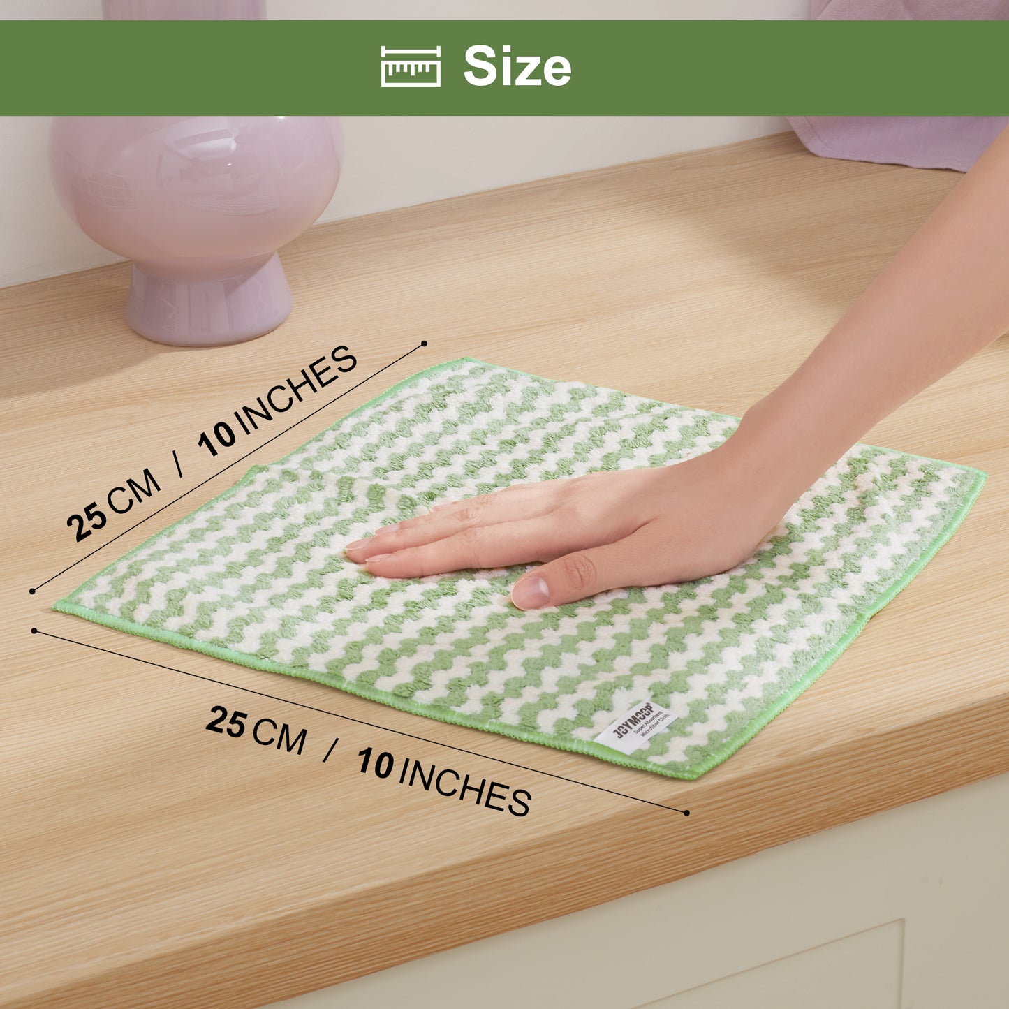 JOYMOOP Microfiber Cleaning Cloth, Pure Green Towels with Edging, Small Size 18 Pack (10" x 10"), Absorbent Streak Free Lint Free Rags for Cleaning, Reusable and Washable Towels