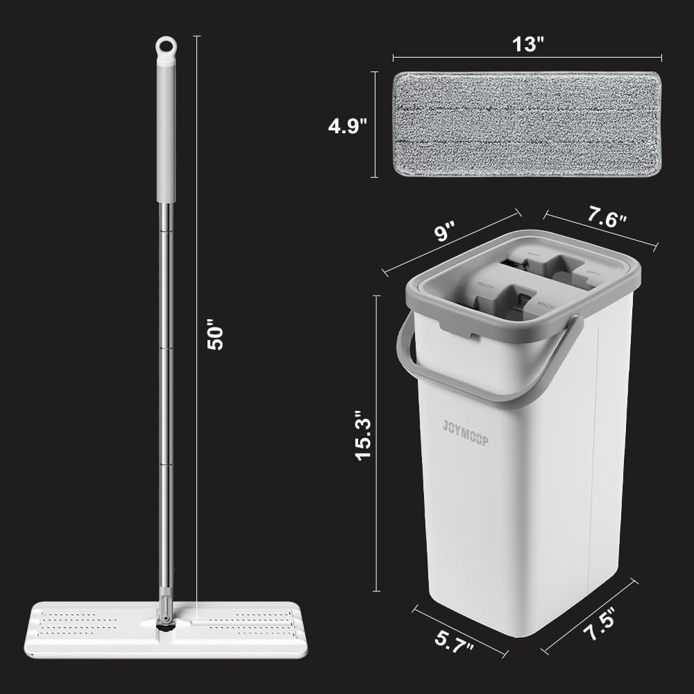 JOYMOOP Mop and Bucket Set, Dust Mops for Floor Cleaning, Wall Mop with 4 Microfiber Mop Head Replacement