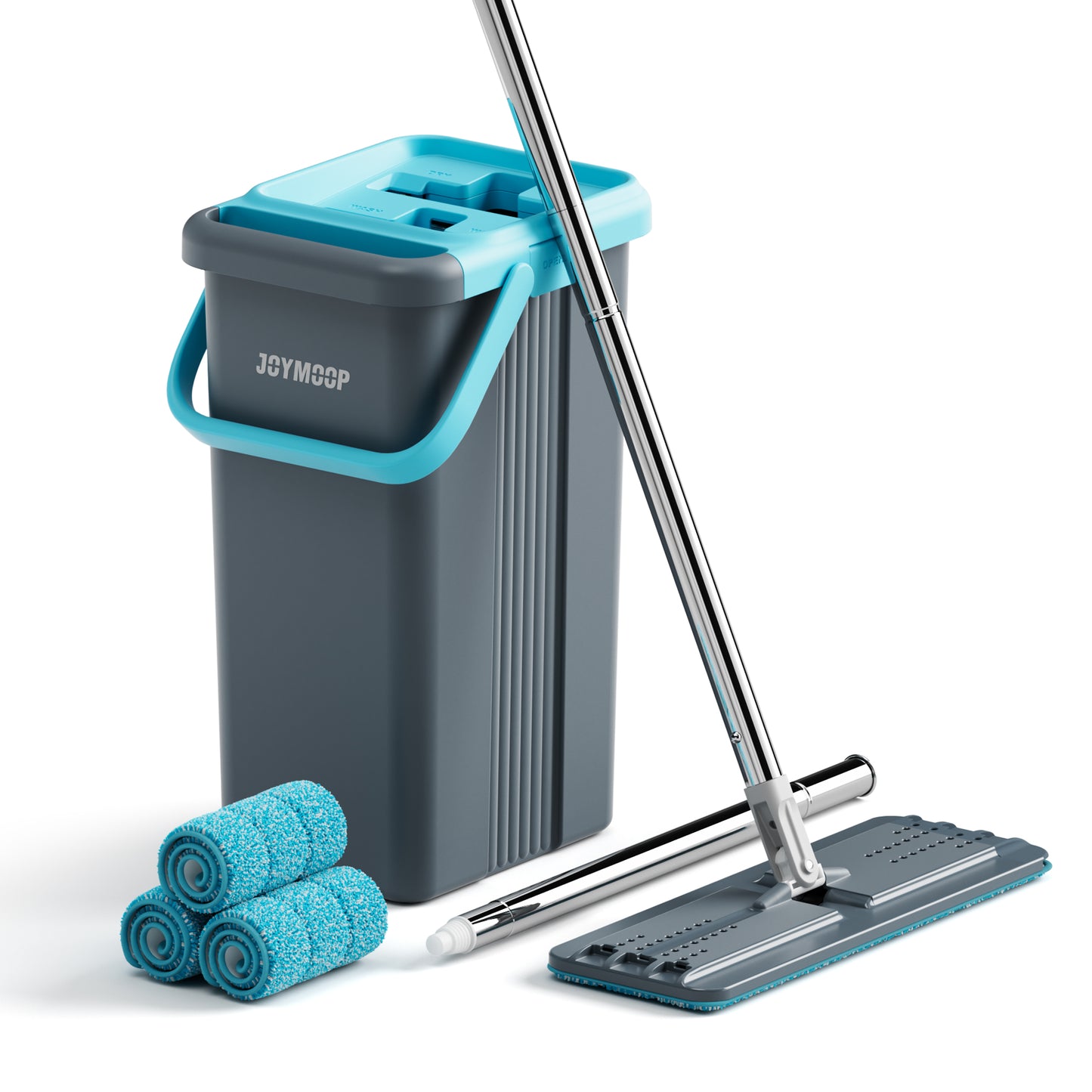 JOYMOOP Mop and Bucket with Wringer Set for Home, Flat Mop and Bucket System, Mops for Floor Cleaning and Wall Cleaner, with 3 Reusable Microfiber Mop Pads