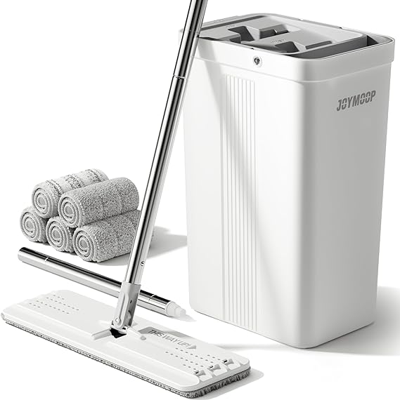 Mop and bucket with Wringer Set, Flat ,for floor cleaning with 3 Microfiber Pads