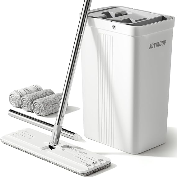 Mop and bucket with Wringer Set, Flat ,for floor cleaning with 3 Microfiber Pads