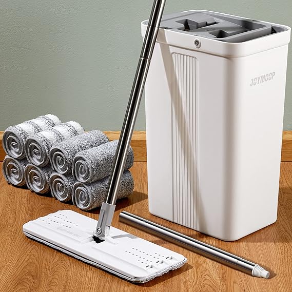Mop and bucket with Wringer Set, Flat ,for floor cleaning with 3 Microfiber Pads