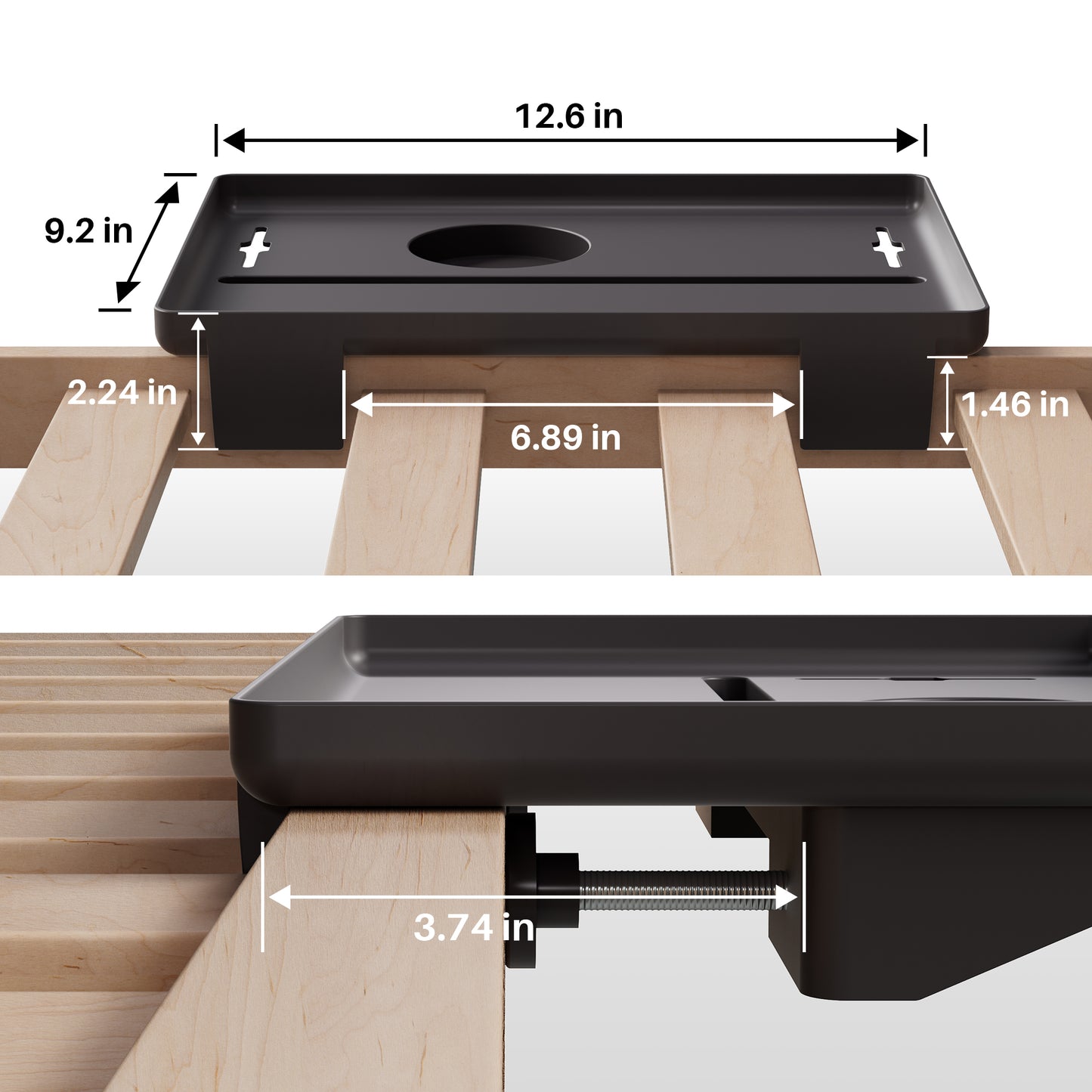 JOYMOOP Clip-On Bedside Shelf for Bunk Beds, Dorm Room Essentials, Bedside Caddy, No-Tool Install Bed Side Table Storage for Loft, Platform Beds, Nightstand Caddy for Phone, Glasses, Book, Black