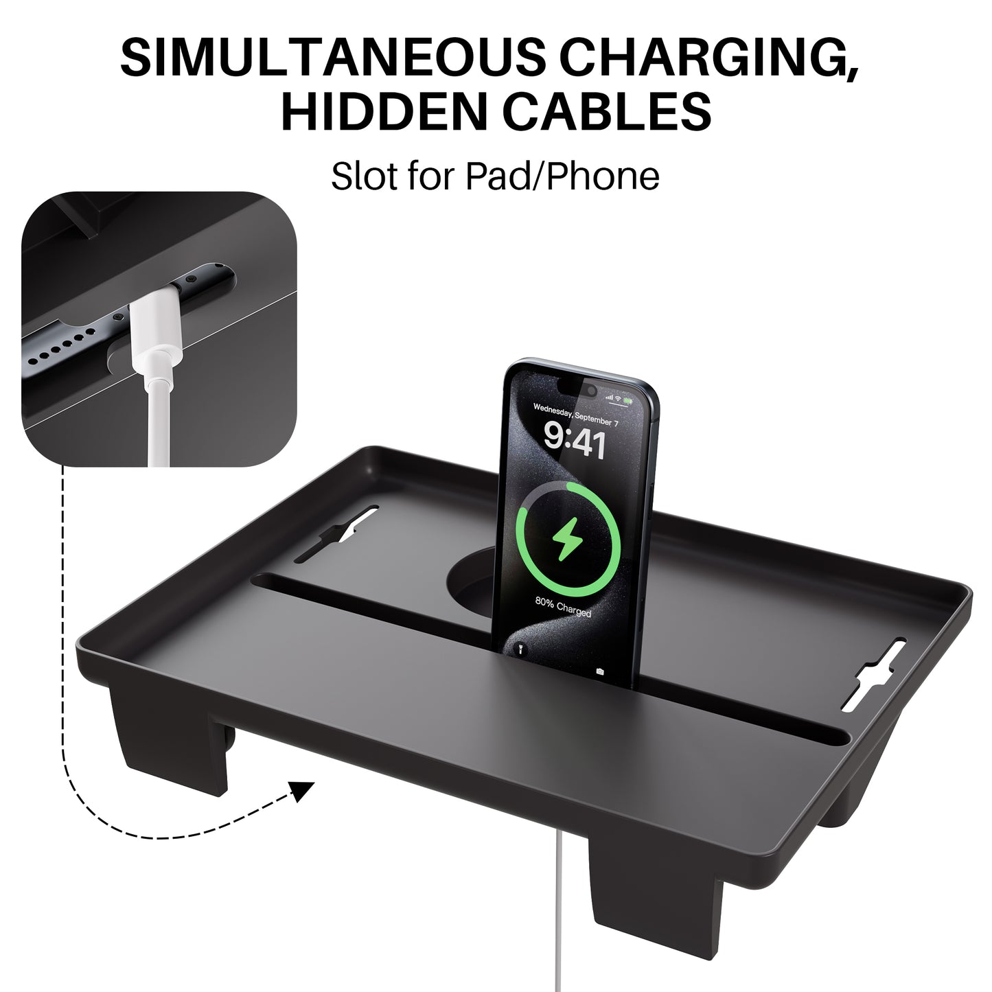 JOYMOOP Clip-On Bedside Shelf for Bunk Beds, Dorm Room Essentials, Bedside Caddy, No-Tool Install Bed Side Table Storage for Loft, Platform Beds, Nightstand Caddy for Phone, Glasses, Book, Black