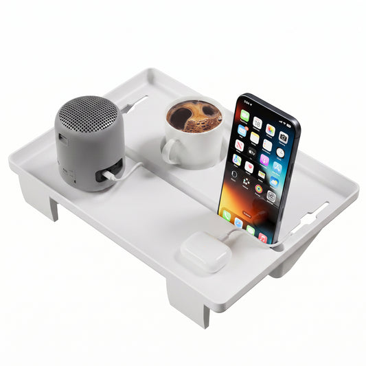 JOYMOOP Clip-On Bedside Shelf for Bunk Beds, Dorm Room Essentials, Bedside Caddy, No-Tool Install Bed Side Table Storage for Loft, Platform Beds, Nightstand Caddy for Phone, Glasses, Book, White