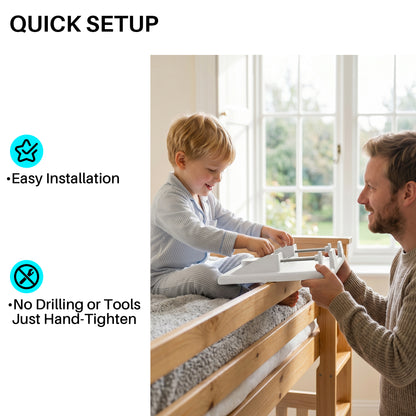 JOYMOOP Clip-On Bedside Shelf for Bunk Beds, Dorm Room Essentials, Bedside Caddy, No-Tool Install Bed Side Table Storage for Loft, Platform Beds, Nightstand Caddy for Phone, Glasses, Book, White