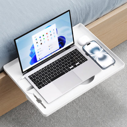 JOYMOOP Clip-On Bedside Shelf for Bunk Beds, Dorm Room Essentials, Bedside Caddy, No-Tool Install Bed Side Table Storage for Loft, Platform Beds, Nightstand Caddy for Phone, Glasses, Book, White