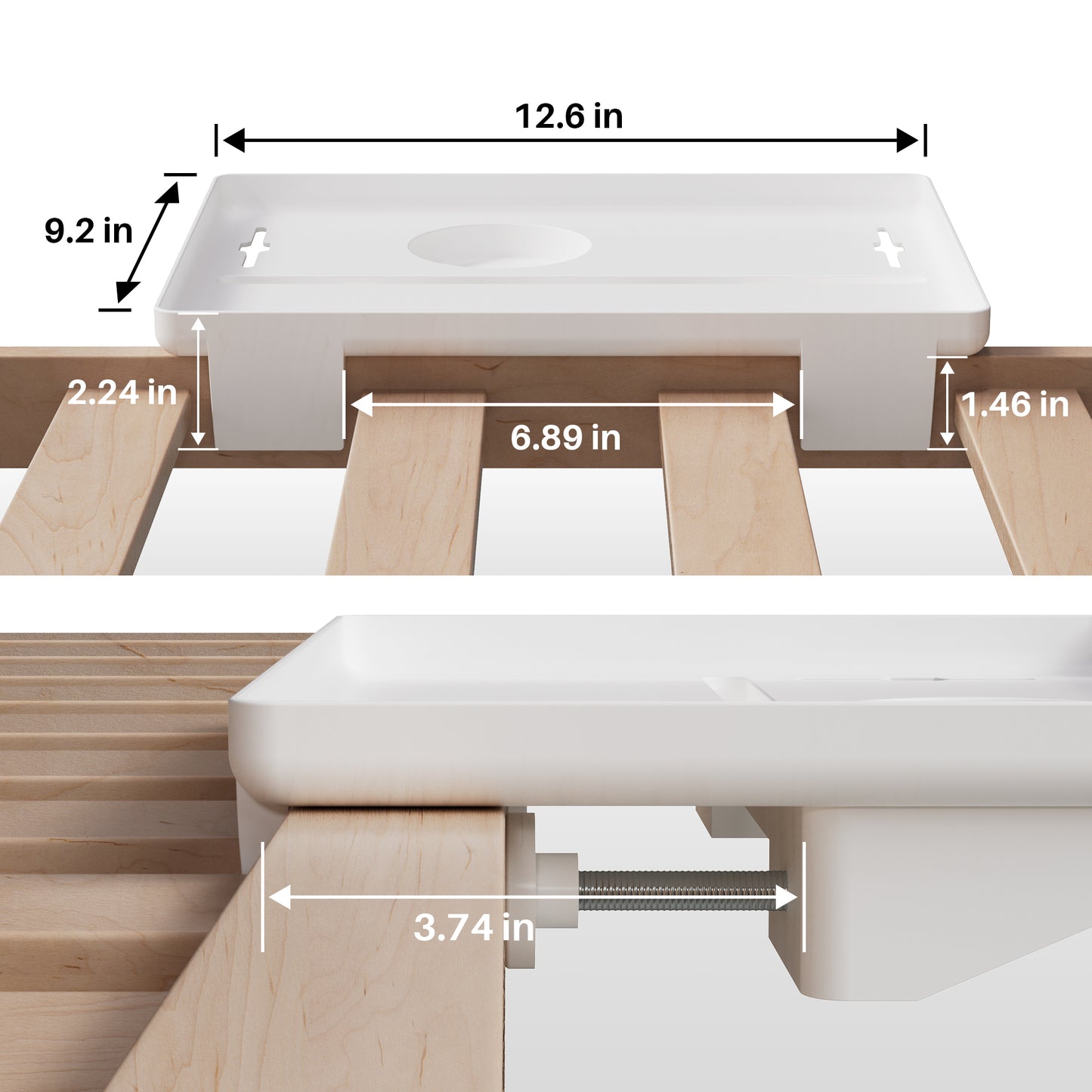 JOYMOOP Clip-On Bedside Shelf for Bunk Beds, Dorm Room Essentials, Bedside Caddy, No-Tool Install Bed Side Table Storage for Loft, Platform Beds, Nightstand Caddy for Phone, Glasses, Book, White