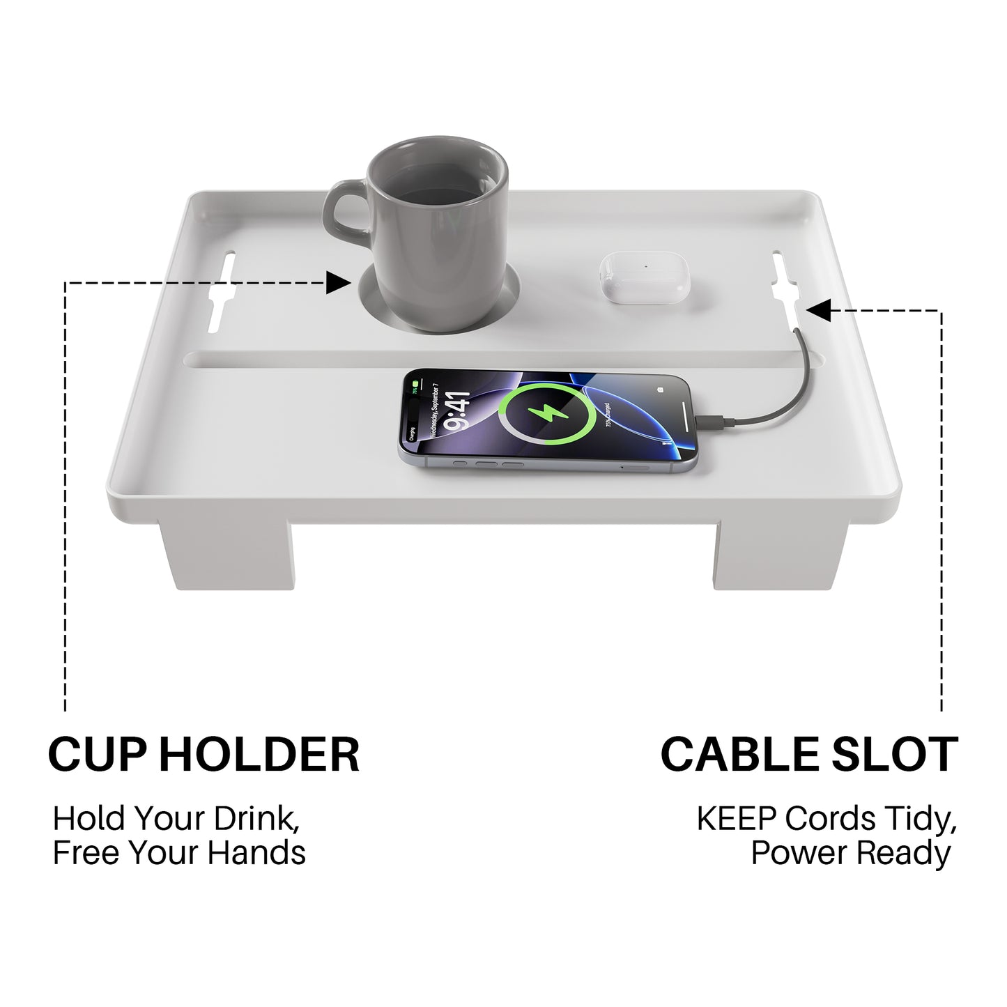 JOYMOOP Clip-On Bedside Shelf for Bunk Beds, Dorm Room Essentials, Bedside Caddy, No-Tool Install Bed Side Table Storage for Loft, Platform Beds, Nightstand Caddy for Phone, Glasses, Book, White