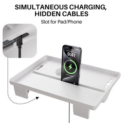 JOYMOOP Clip-On Bedside Shelf for Bunk Beds, Dorm Room Essentials, Bedside Caddy, No-Tool Install Bed Side Table Storage for Loft, Platform Beds, Nightstand Caddy for Phone, Glasses, Book, White