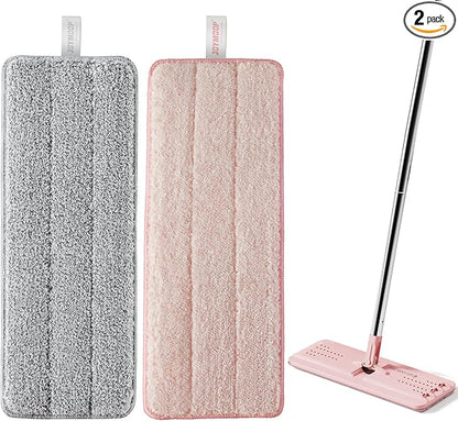 JOYMOOP Microfiber Replacement Pads for 13-Inch Flat Mop System, Reusable Refills, Pack of 2, Grey and Pink