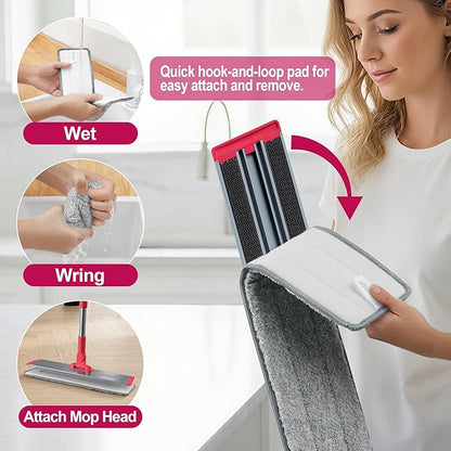 JOYMOOP 18 Inch Microfiber Dust Mop for Hardwood Floors, Heavy Duty Wet Dry Cleaner with Telescopic Handle, Includes 5 Mop Pads, Red-Grey