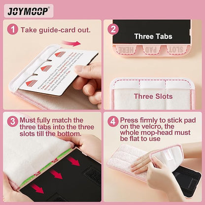 JOYMOOP Microfiber Replacement Pads for 13-Inch Flat Mop and Bucket System, Reusable Refills, Pack of 2, Stripe and Pink