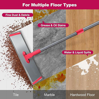 JOYMOOP 18 Inch Microfiber Dust Mop for Hardwood Floors, Heavy Duty Wet Dry Cleaner with Telescopic Handle, Includes 5 Mop Pads, Red-Grey