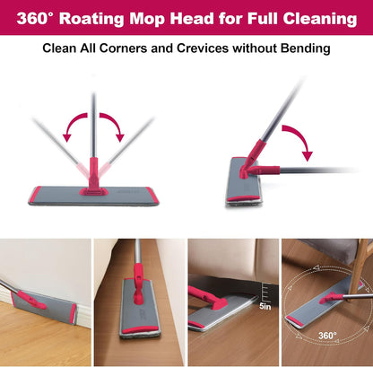 JOYMOOP 18 Inch Microfiber Dust Mop for Hardwood Floors, Heavy Duty Wet Dry Cleaner with Telescopic Handle, Includes 5 Mop Pads, Red-Grey