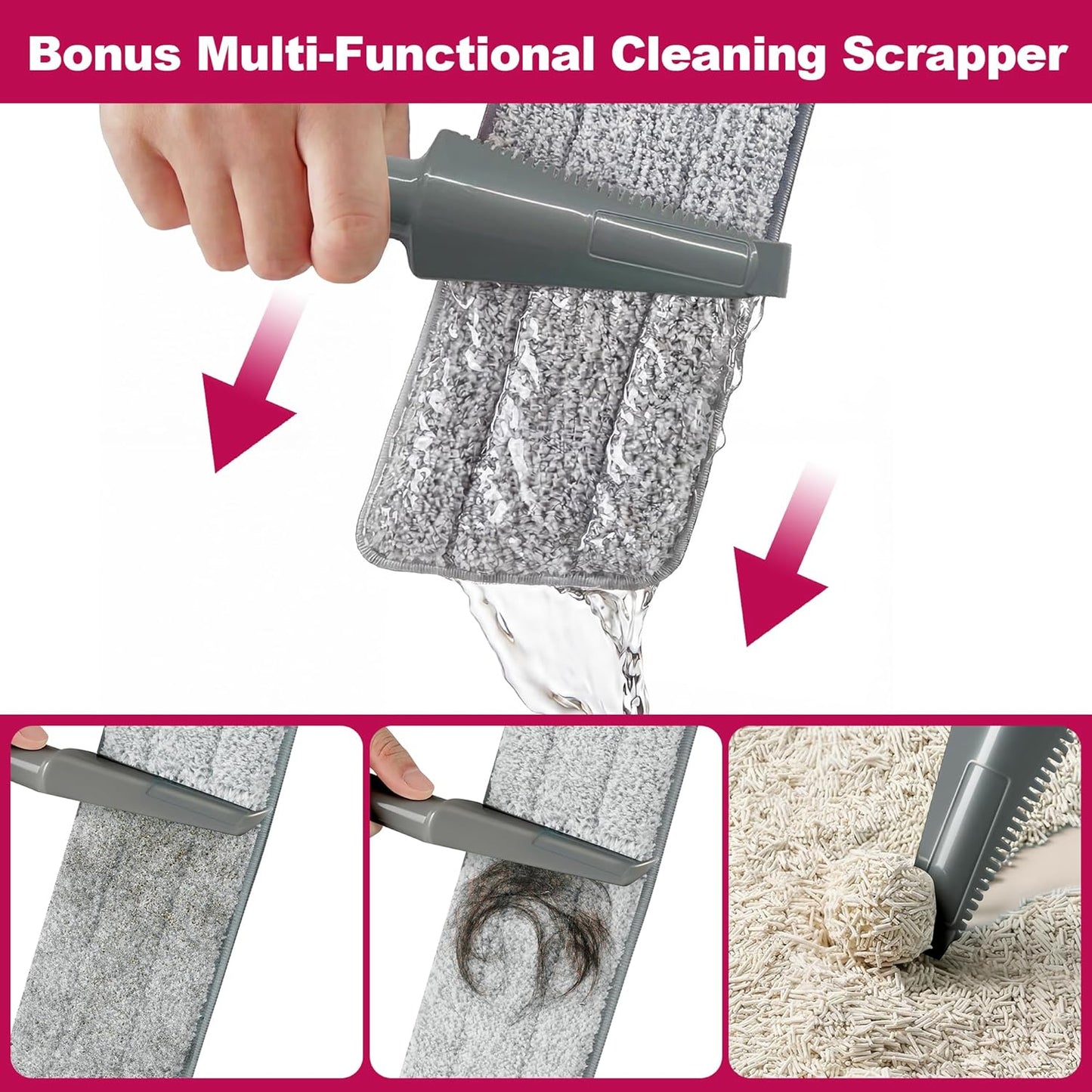 JOYMOOP 18 Inch Microfiber Dust Mop for Hardwood Floors, Heavy Duty Wet Dry Cleaner with Telescopic Handle, Includes 5 Mop Pads, Red-Grey