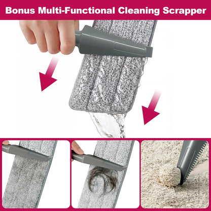 JOYMOOP 18 Inch Microfiber Dust Mop for Hardwood Floors, Heavy Duty Wet Dry Cleaner with Telescopic Handle, Includes 5 Mop Pads, Red-Grey