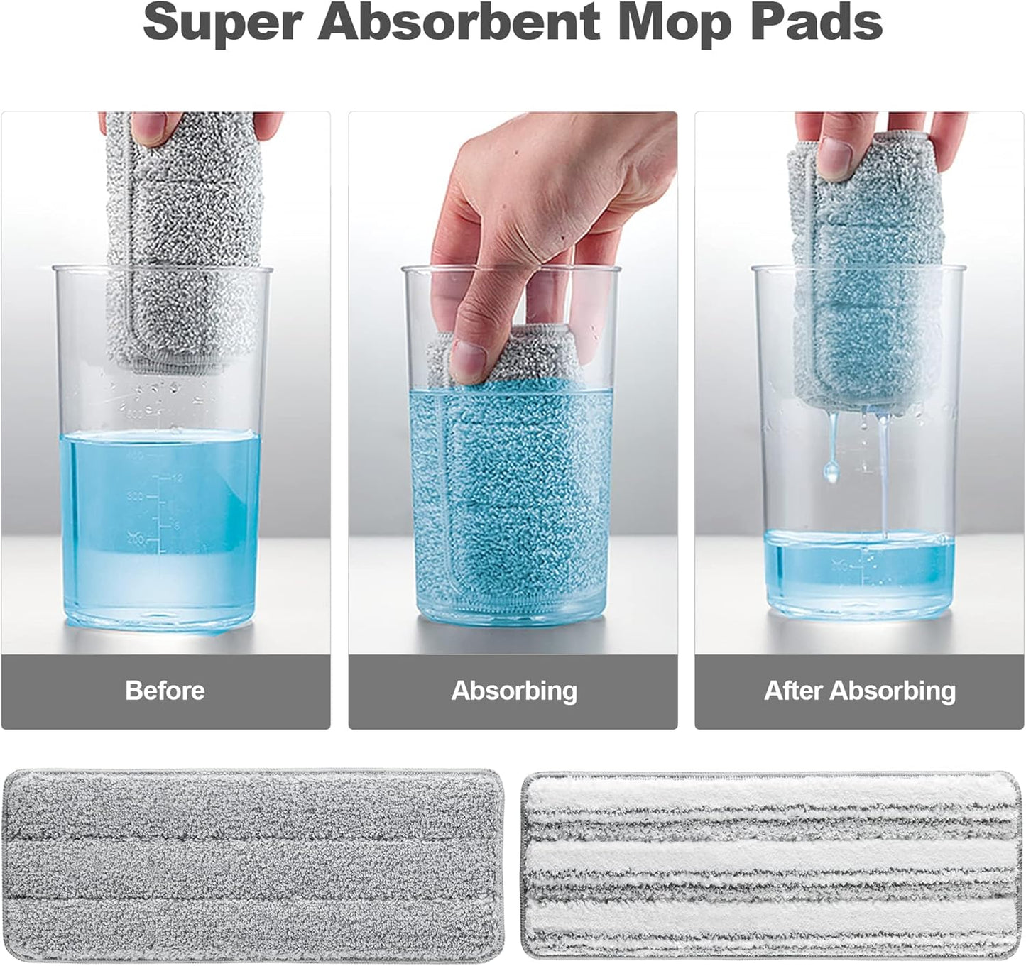 JOYMOOP Microfiber Replacement Pads for 13" Flat Mop System, Reusable Refills, 2-Pack, Grey and Stripe
