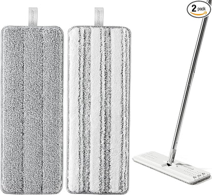 JOYMOOP Microfiber Replacement Pads for 13" Flat Mop System, Reusable Refills, 2-Pack, Grey and Stripe