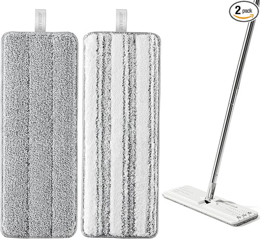 JOYMOOP Microfiber Replacement Pads for 13" Flat Mop System, Reusable Refills, 2-Pack, Grey and Stripe