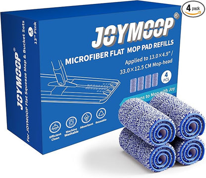 JOYMOOP Replacement Mop Pads for Flat Mop Bucket System, Microfiber, 13-Inch, Pack of 4, Slate Blue